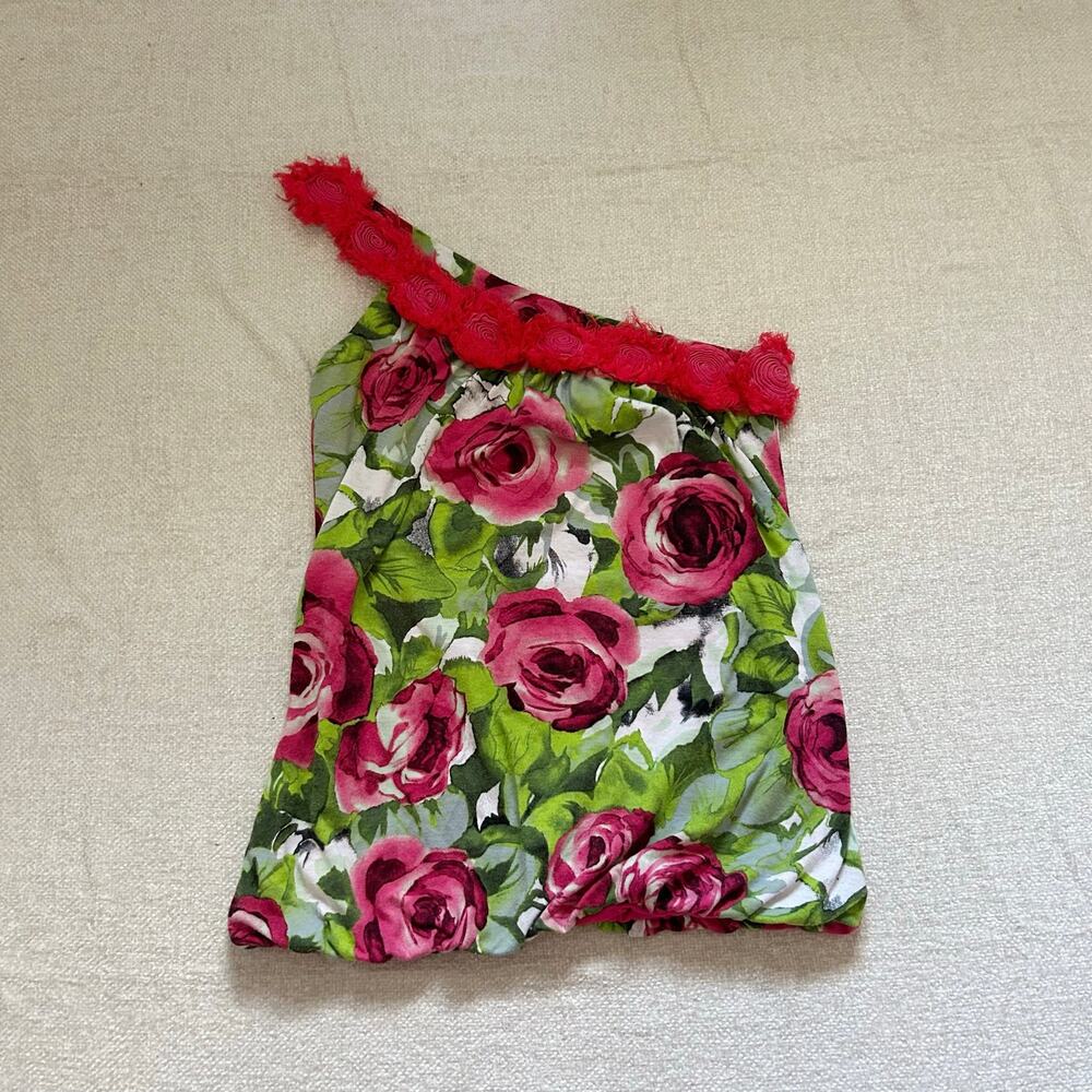 pink rose print y2k vintage asymmetrical bubble top